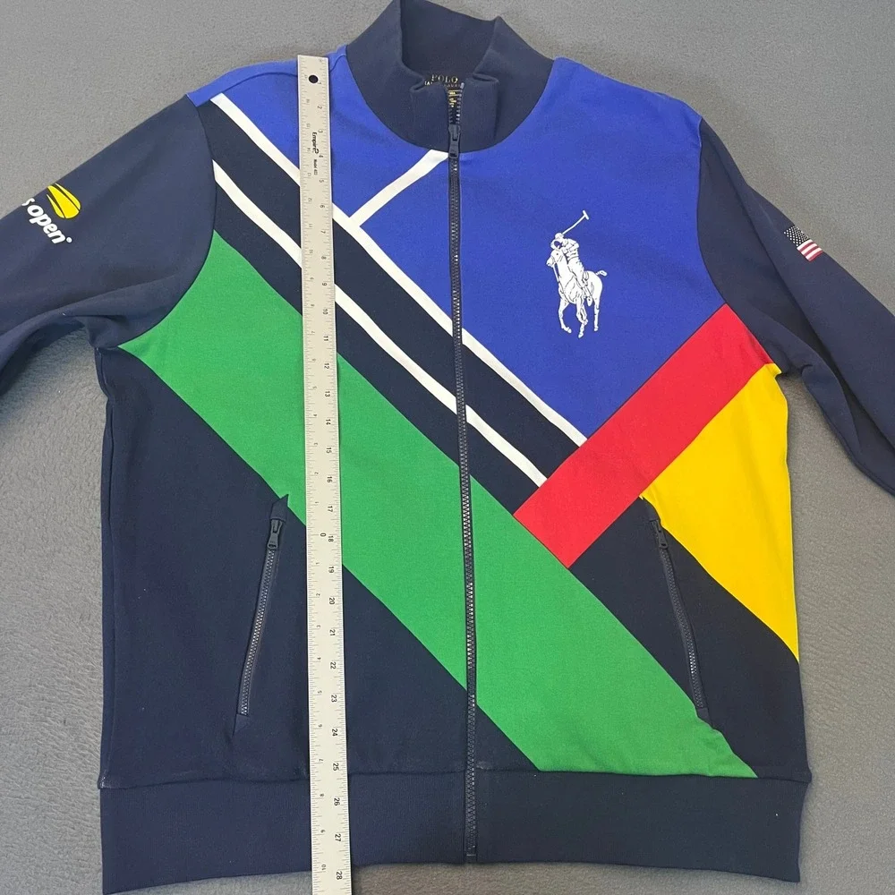 Polo Ralph Lauren Mens Large US Open Big Pony Colorblock Zip‎ Track Jacket Flag
